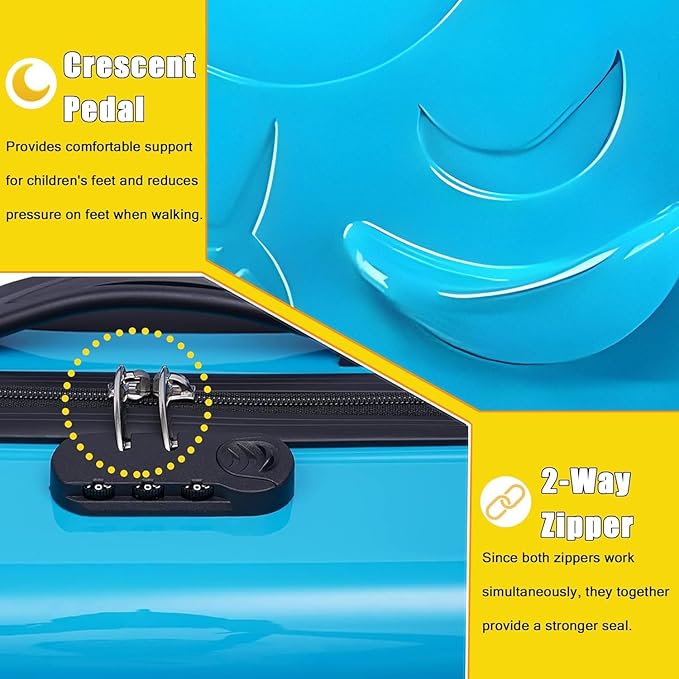 20" Kids Ride on Suitcase,Childrens Ride on Luggage with Safety Belt,Trolley Suitcase with Silent Wheel Combination Lock,Suitable for Kids Aged 1-8 Years Old (Blue)