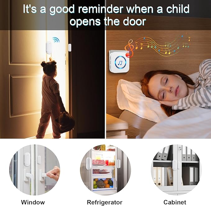 SanJie Door Chime, Wireless Door Chimes When Door Open Entry for Business/Home/Office/Store (500ft Range 26 Chimes Adjustable Volume)