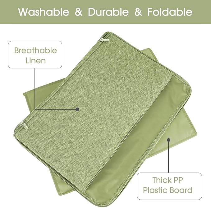 ANMINY Storage Bins with Zipper Lids 13 Qt Lidded Fabric Storage Boxes Baskets Cubes with Handles Collapsible Washable Cotton Linen Closet Shelf Clothes Organizer Containers - Green, Small