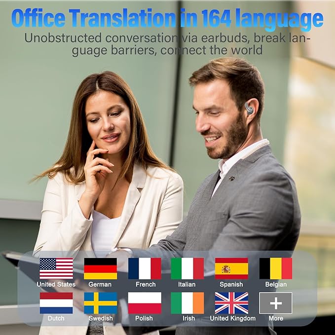 AI Translation Earbuds Real Time, 164 Language Translator Earbuds, 3-in-1 Bluetooth 5.4 Translation Headphones with 5 Translation Modes, 48H AI Ear buds Translator Device for Business/Learning, Grey