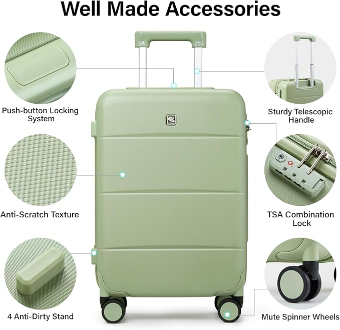 Hanke 26 Inch Luggage Large Suitcase With Spinner Wheels Tsa Luggage Suitcases Hard Case Luggage For Women Men Rolling Checked Luggage(Bamboo Green)