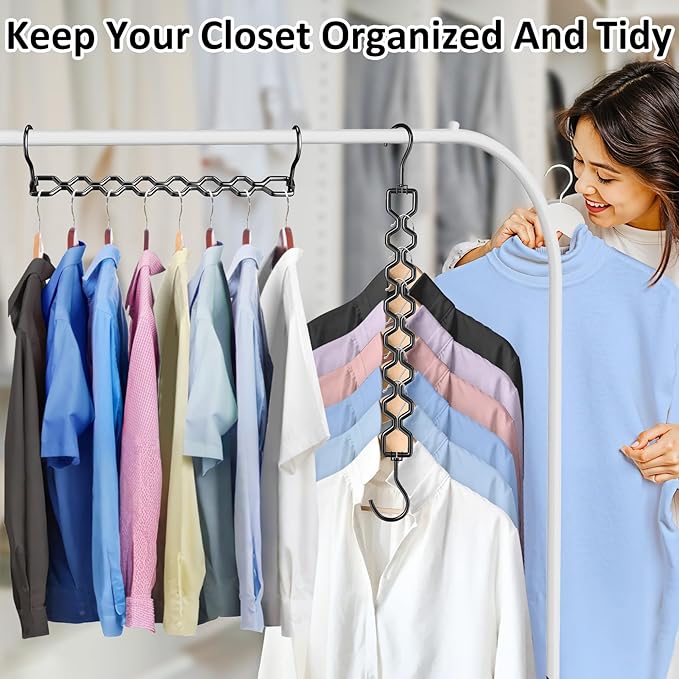 12 Pack Space Saving Hangers for Clothes, Heavy Duty 30Lbs Capacity Magic Clothes Space Saver Sturdy Metal Hanger Organizer with 360° Swivel Hook, Closet Organizers Storage Dorm Essentials Black