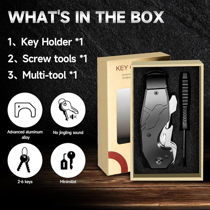 Zeeker Compact Key Organizer Keychain with Built-in Tools – Holds 1-6 Keys, Includes Bottle Opener, Hex Wrench, and Serrated Cutter – Minimalist Key Holder for Men and Women (Grey)
