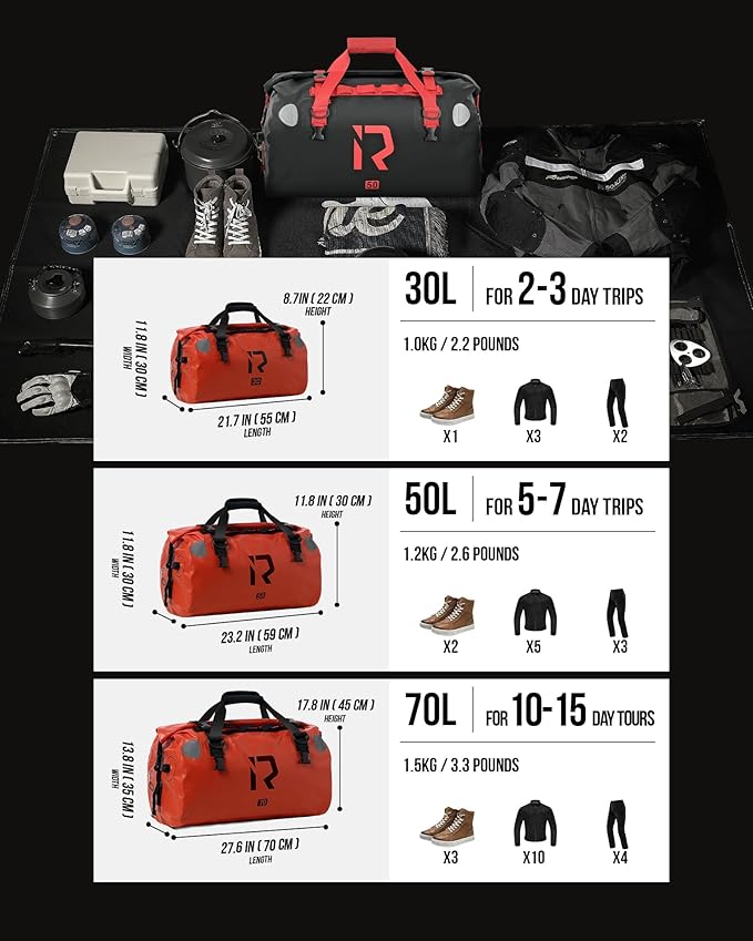 IRON JIA'S Motorcycle Dry Bag - Waterproof Duffle & Luggage Tail Bag Saddle Bags with Roll Top Closure, Shoulder Straps, Inner Pocket and Mesh Pocket (Orange, 30L)