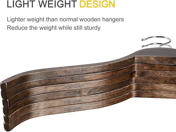 TOPIA HANGER Slim Wooden Hangers with Extra Soft Non-Slip Rubber Grips, 10-Pack High-Grade Fashion Hanger No Shoulder Bump for Sweater, Camisole, Jacket, Dress, Coat (Antique) -CT15A