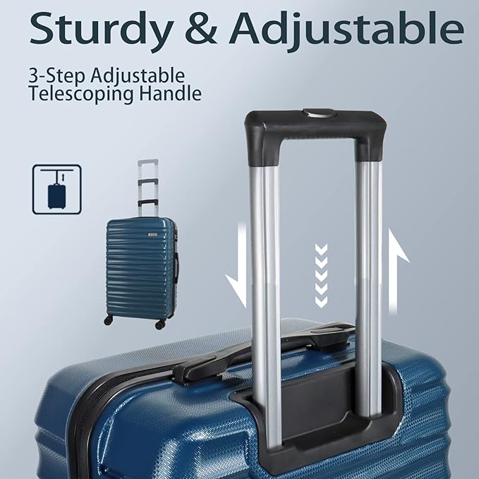Luggage Sets 3 Piece(20/24/28)-Suitcase Set- Luggage with Wheels-PC + ABS Durable Lightweight Rotating hardshell suitcase 5PCS (Navy blue color)…