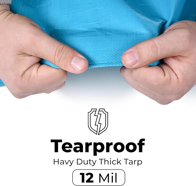 Tarps Heavy Duty Waterproof 20x30-12 mil Thick Camping Tent - Blue Tarp 20x30 UV Resistant, Rip & Tear Proof with Metal Grommets – Multipurpose Use for Camping, Tent, Boat, RV, Car, & Pool Cover