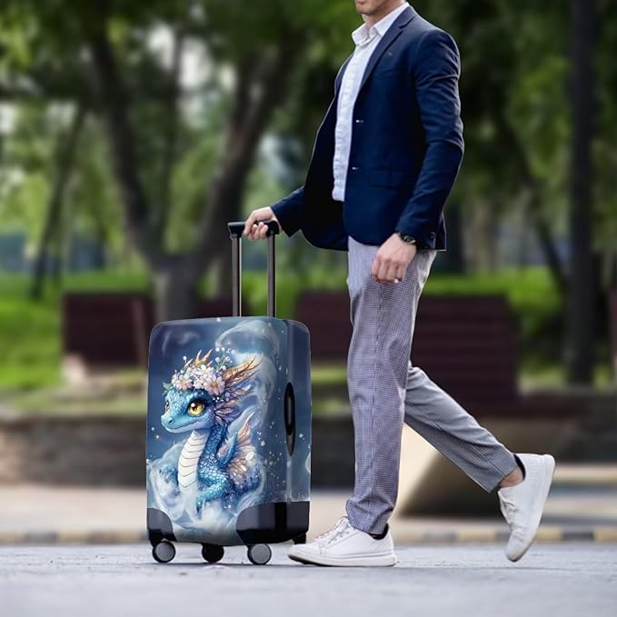 Dragon Luggage Cover Universal Fit 22-25 Inch Anti-Slip Elastic Spandex Suitcase Cover with Invisible Zippers Washable Baggage Case Scratch Resistant Travel Suitcase Protector