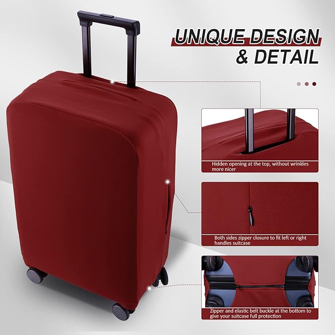 Travel Luggage Cover Suitcase Protector Scratch-Resistant Fit 19-31 Inch Suitcase, Not Included Suitcase (Claret, M(24-25 inch))
