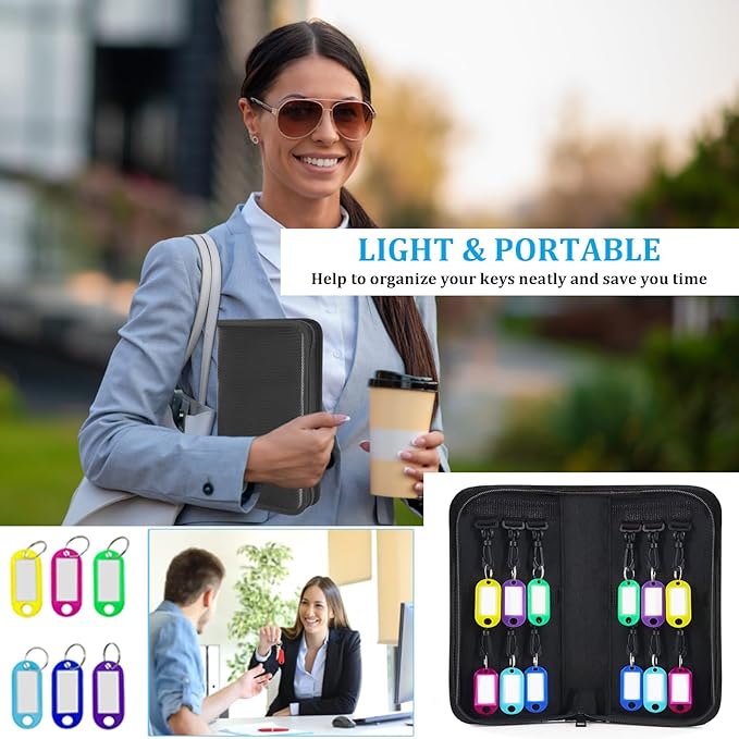 Portable Zippered Key Organizer, Waterproof Fireproof Key Case with 12 Key Hooks and Tags,Portable Key Storage for Rental Management Real Estate Sales Hotel Executives and Car Service (12 keys)