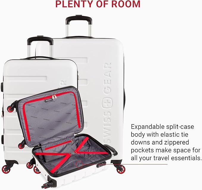SwissGear 7366 Hardside Expandable Luggage with Spinner Wheels, White, 3-Piece Set (19/23/27)