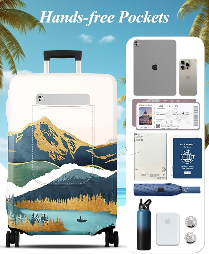 Slohif Luggage Cover for Suitcase Tsa Approved Protector - Luggage Sleeve Large Suit Case Cover Travel Stretch Baggage Case Protective Washable Fit 31-32 Inch Mountain XL