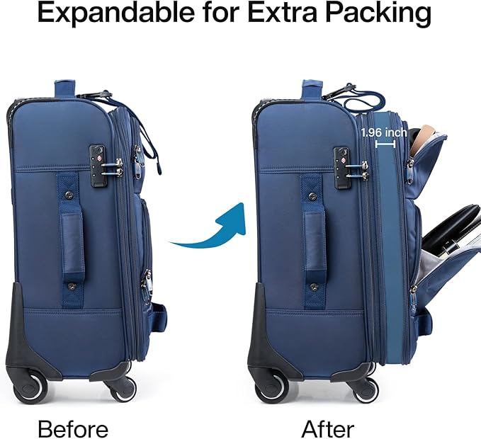 Hanke 3 Piece luggage Sets Softside Expandable luggage with Spinner Wheels TSA Lock,Travel Lightweight Luggage Sets,Blue