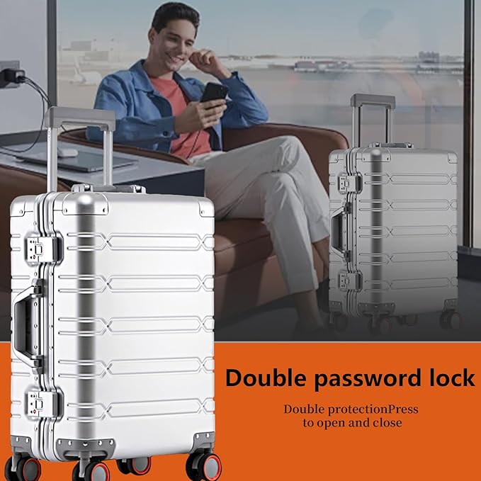 WEICHEN All Aluminum Magnesium 24 Inch Luggage with Spinner Wheels, Hard Case Aluminum Luggage Suitcase with Spinner Wheels and TSA Lock