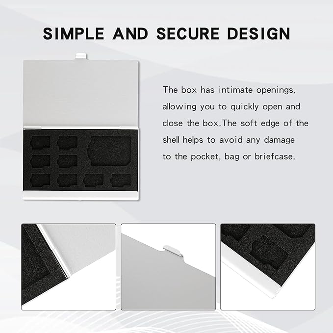 Aluminum SD Card Case, 9Slots Ultrathin SD Card Holder, Memory Card Storage Holder, Fit for 1 SD Card, 8 Micro SD Card, Silver