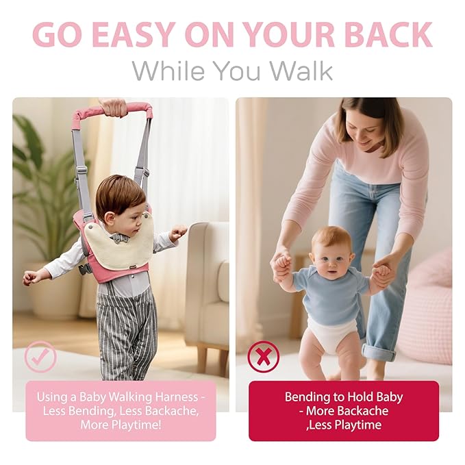 Baby Walking Harness-Handheld Assistant Belt- Toddler Infant Walking Aid for Trainer & Support 7-24 Month Old (all-season-Pink-1817)