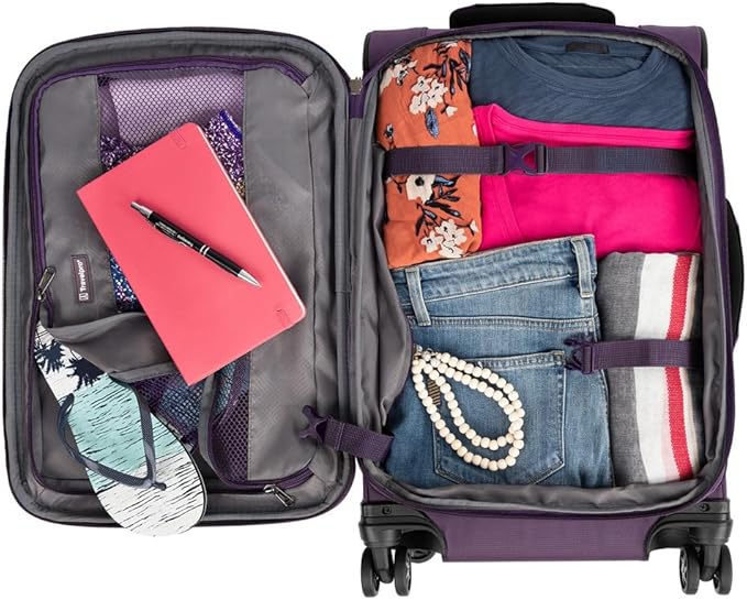Travelpro Tourlite Softside 2-Piece Set, Expandable Luggage with 4 Spinner Wheels, Lightweight Suitcase, 21" Carry-On, 25" Checked Medium, Deep Purple