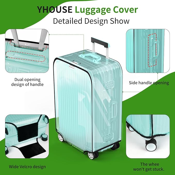 Suitcase Covers For Luggage, 20 Inch Clear PVC Luggage Covers Protector Full Thicken Transparent Waterproof Suitcase Sleeve With Large Velcro for 20" Wheeled Suitcases