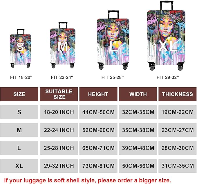 WUJIAONIAO Travel Luggage Cover Baggage Suitcase Cover Protector Skins 18-32 Inch (Graffiti A8, S (for 18-20 inch luggage))