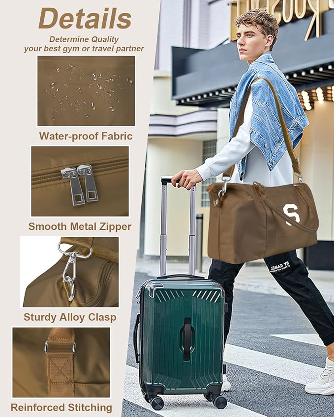 Birthday Graduation Gifts for Daughter,Initial Travel Duffel Bag Sports Gym Bag for Girls Teen Kids Birthday Gifts,Personalized Weekender Bag Carry On Tote Bags Cute Overnight Bag for Women(Brown, S)