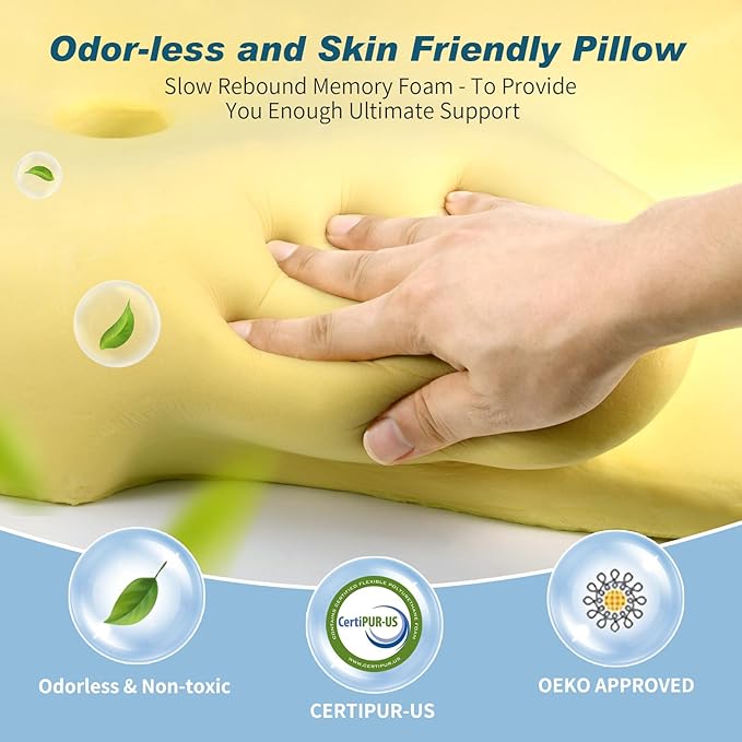 Cervical Neck Pillow for Pain Relief - Cooling Ergonomic Neck Support Pillow for Sleeping, Orthopedic Contour Memory Foam Pillows for Side, Back & Stomach Sleepers with Pillowcase (Grey)