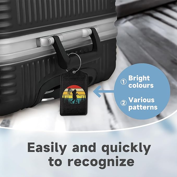 2 Pack Luggage Tag for Suitcase, Bigfoot American Flag Leather Bag Tags Identifiers Privacy Cover ID Label with Durable Steel Loop for Women Men Kids Girls Travel