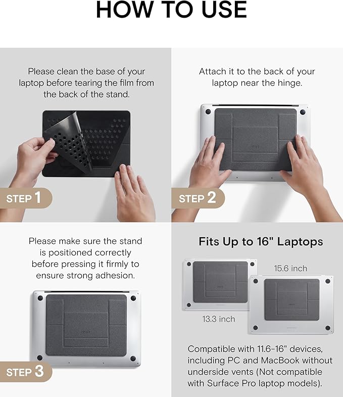 MOFT Laptop Stand for Desk, Adhesive Laptop Stand with 2 Adjustable Viewing Angles, Foldable and Portable Computer Stand Compatible with MacBook Air, MacBook Pro 11"-16", Silver