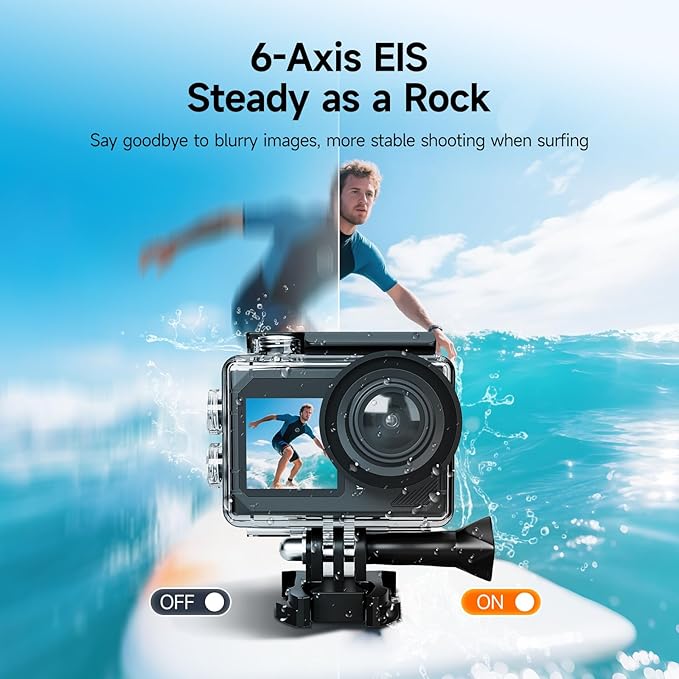 SVBONY SVGo2 Action Camera 4K30FPS 50MP, 5X Zoom Touch Screen Sports Camera, Waterproof Cameras,6-Axis EIS with Floating Selfie Stick, Wired Microphone, 2 Batteries, for Sports Vlog