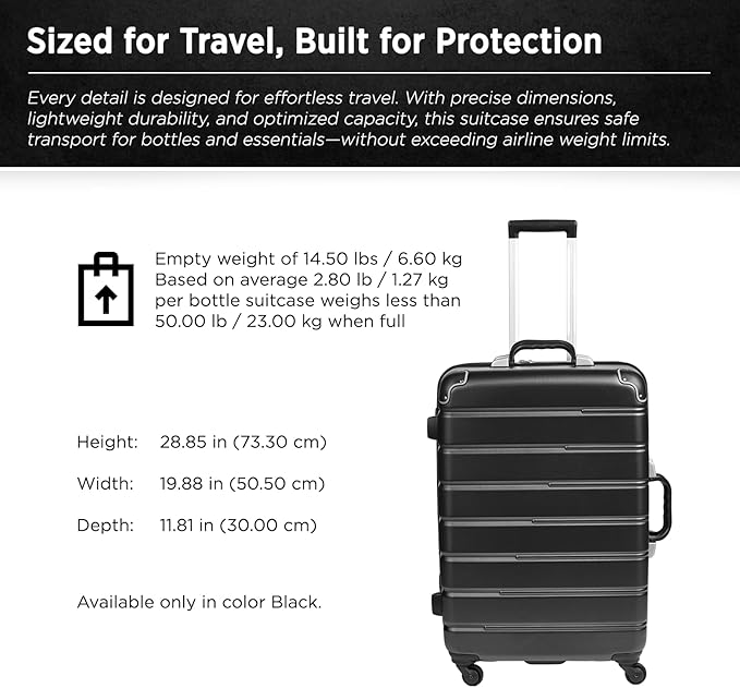 FlyWithWine® by VinGardeValise 12-Bottle Hard Shell Wine Suitcase with Hinomoto 360° Spinner Wheels – TSA Approved Wine Luggage with Removable Foam Insert and 18 Wine Accessories
