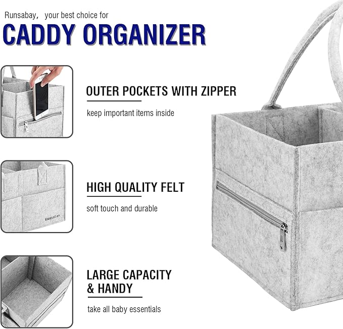 Baby Diaper Caddy Organizer, Portable Baby Essentials Storage Basket Bin for Changing Table,Car Shower Basket for Newborn Boy and Girl, Best Shower Gift for New Mom