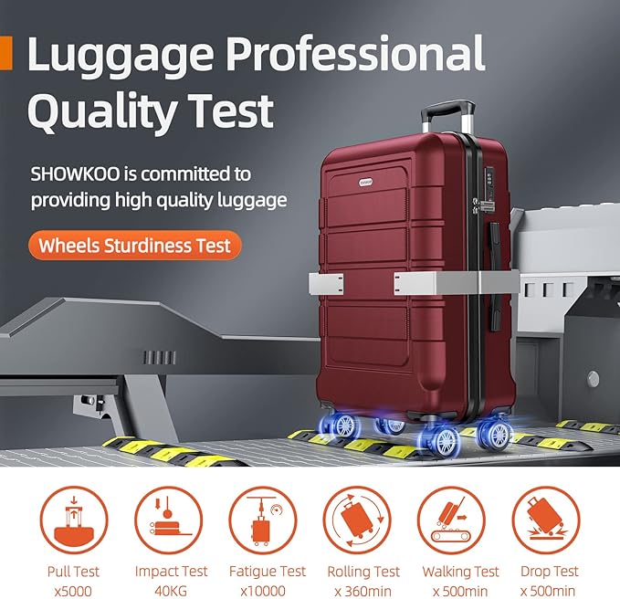 SHOWKOO Luggage Sets Expandable PC+ABS Durable Suitcase Double Wheels TSA Lock 5pcs Wine Red