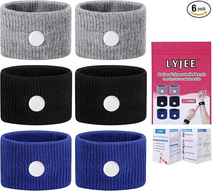 LYJEE Motion Sickness Bracelets, Sea Sickness Wristbands for Adults and Kids, Nausea Relief Wristbands for Pregnant Women