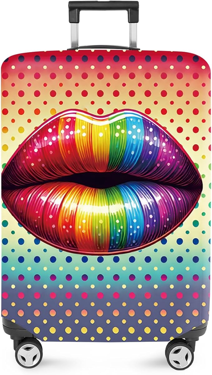 ANNA QUEEN Pop Art Rainbow Lips Luggage Cover, Colorful Suitcase Protector with Bold Lip Design, Stretchable, Washable Travel Cover for 24-26 Inch Luggage, Fun & Fashionable Style