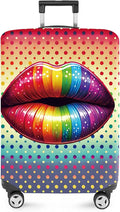 ANNA QUEEN Pop Art Rainbow Lips Luggage Cover, Colorful Suitcase Protector with Bold Lip Design, Stretchable, Washable Travel Cover for 20-22 Inch Luggage, Fun & Fashionable Style