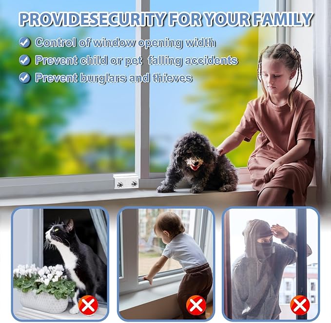 Sliding Window Locks,for Horizontal Sliding Windows,Window Security Lock with Key,Adjustable Aluminum Easv to Install Window Stopper,Window Locks for Up and Down Windows (10 Sets Silver)