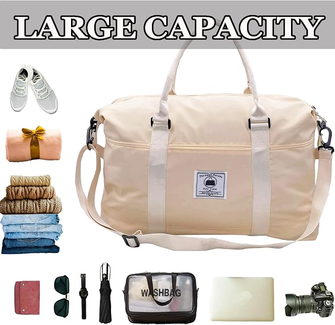 Travel Duffle Bag, Waterproof Sport Tote Gym Bag for Women Men, Overnight Weekender Carry On Bag with Wet Pocket