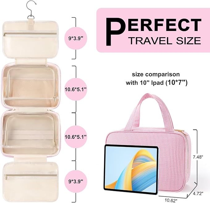TOPEAST Travel Toiletry Bag for Women - Hanging Toiletry Bag Makeup Bag, Portable Toiletries Travel Bag and Cosmetic Bag Essentials - Letter Y, Pink