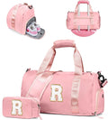 Easter Gifts for Kids-Girl Gym Bag with Shoe Compartment, Kid Personalized Weekender Overnight Bags, Initial Travel Tote with Makeup Pouch, Valentines Day Gift for Girls (Letter R)