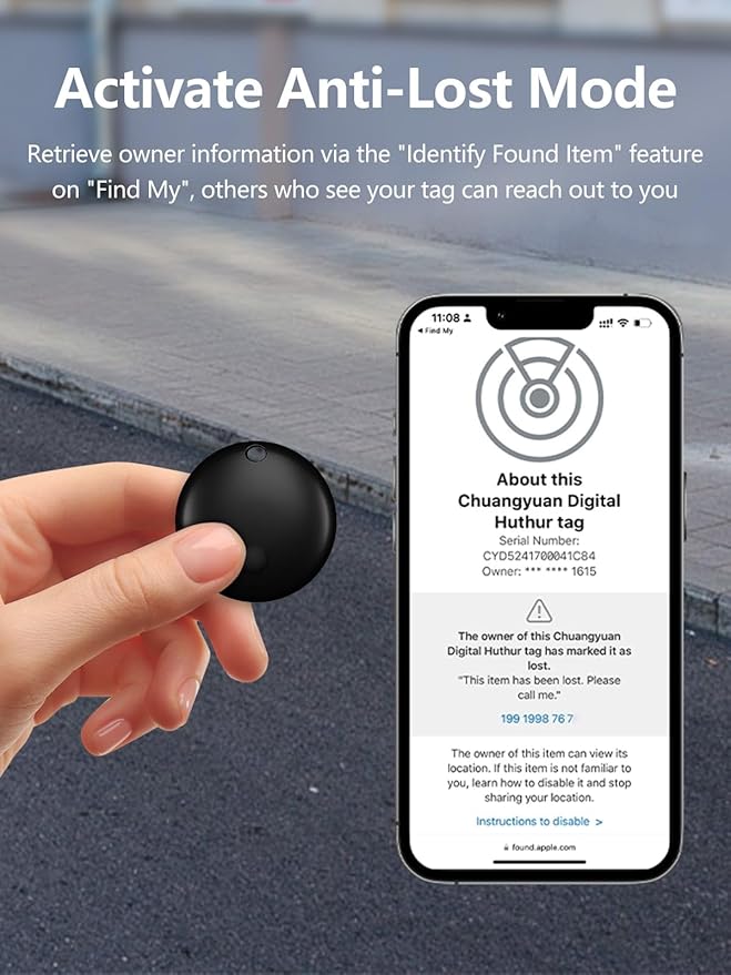 Tracker Tags, Item Finder Work with Apple Find My (iOS Only), Tracking Device Locator Smart Tag for Luggage, Keys, Wallet, Bike, Pets, Bags (Black, 1 Pack)