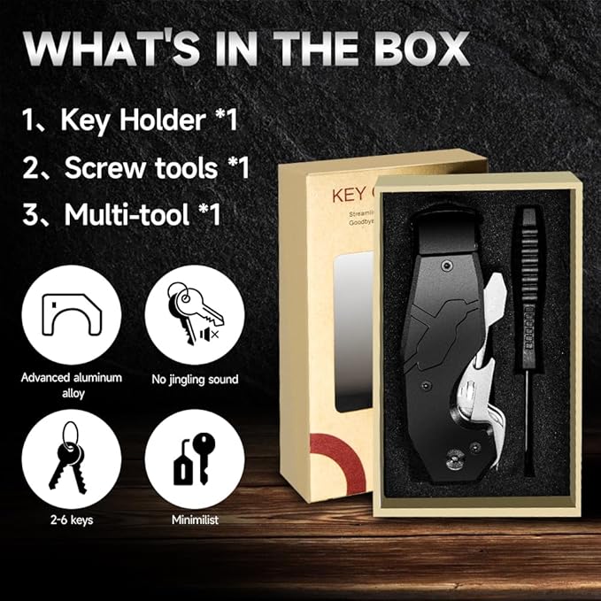 Zeeker Compact Key Organizer Keychain with Built-in Tools – Holds 1-6 Keys, Includes Bottle Opener, Hex Wrench, and Serrated Cutter – Minimalist Key Holder for Men and Women (Black)