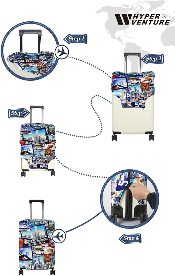 HYPER VENTURE Washable Luggage Cover - Fashion Suitcase Protector Fits 18-22 Inch Luggage (Travel Location, S)