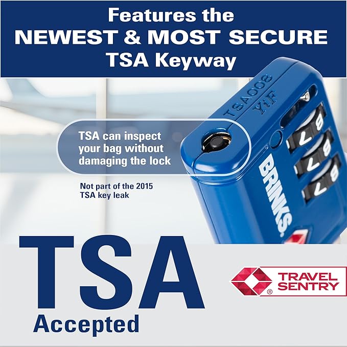 Brinks TSA Accepted Indicator Luggage Lock, Blue - Ressetable Combination, New More Secure TSA008 Key, 4 Pack