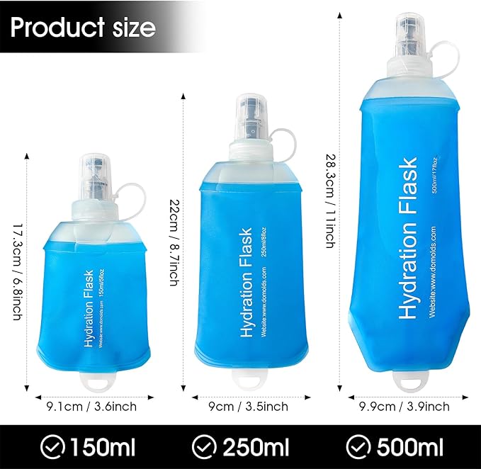 GYGYL Soft Flask, TPU Collapsible Soft Water Bottle for Hydration Pack, Running Vest, Leak-Proof Folding Water Bottle for Hiking Cycling Climbing Jogging-500ml Blue, 2pcs