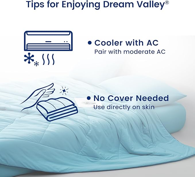 Dream Valley® Outlast® Deepsleep Cooling Comforter, Full/Queen Size, NASA-Grade Space Technology Cooling Blanket for Hot Sleepers Night Sweats, Q-Max > 0.45 Aerocool™ Breathable, Dream Blue, 90"x90"
