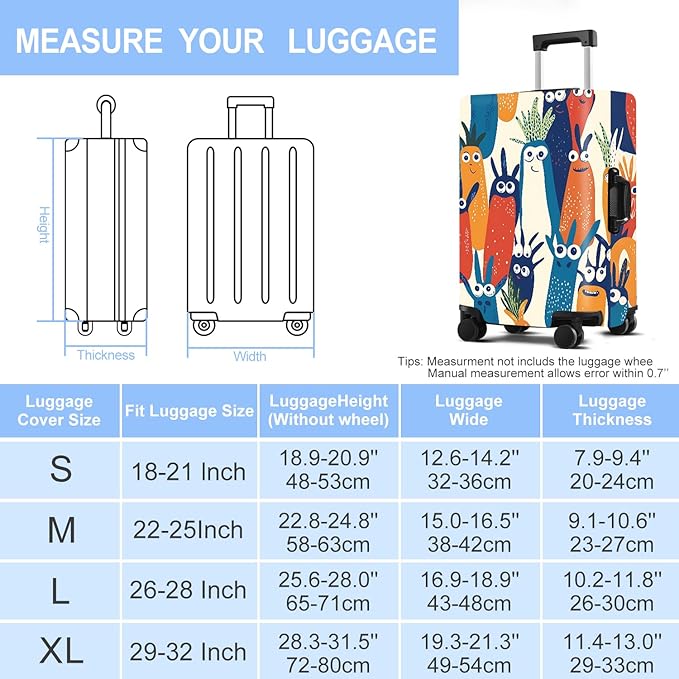 Carrot Luggage Cover Washable Suitcase Protector Anti-Scratch,Stretchable Fit for 20-34Inch Luggage Durable Travel Bag Cover with Zipper Closure (XL(32-34inch suitcase))