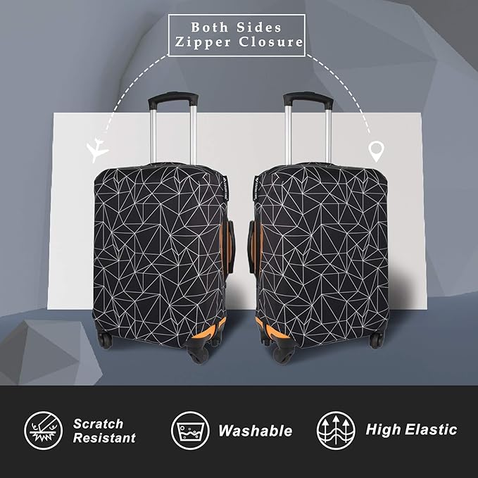 Explore Land Travel Luggage Cover Suitcase Protector Fits 18-22 Inch Case (Black Polygonal, S)
