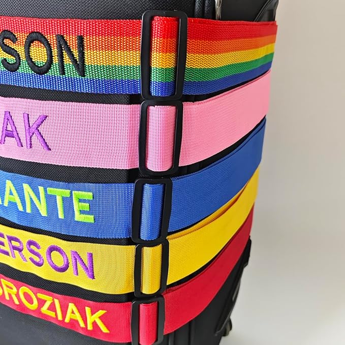 4PC Custom Embroidery Luggage Strap with Your Text/Name,Personalized Luggage Straps with Lock for Suitcases,Adjustable Suitcase Strap Belt Tag for Secure Travel