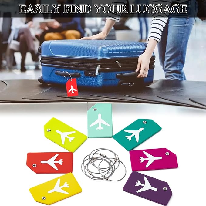 6 Pack Silicone Luggage Tag for Suitcases with Stainless Loop, Privacy Protection Travel Bag Tags Perfect to Quickly Spot Baggage Handbag (Red)