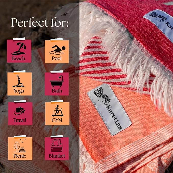 Turkish Beach Towel - 100% Organic Cotton - Soft, Quick-Dry, Sand Proof, Prewashed - Lightweight & Oversized for Beach, Pool, Yoga, Bath, Travel, Gym, Throw - Sienna (Brown)