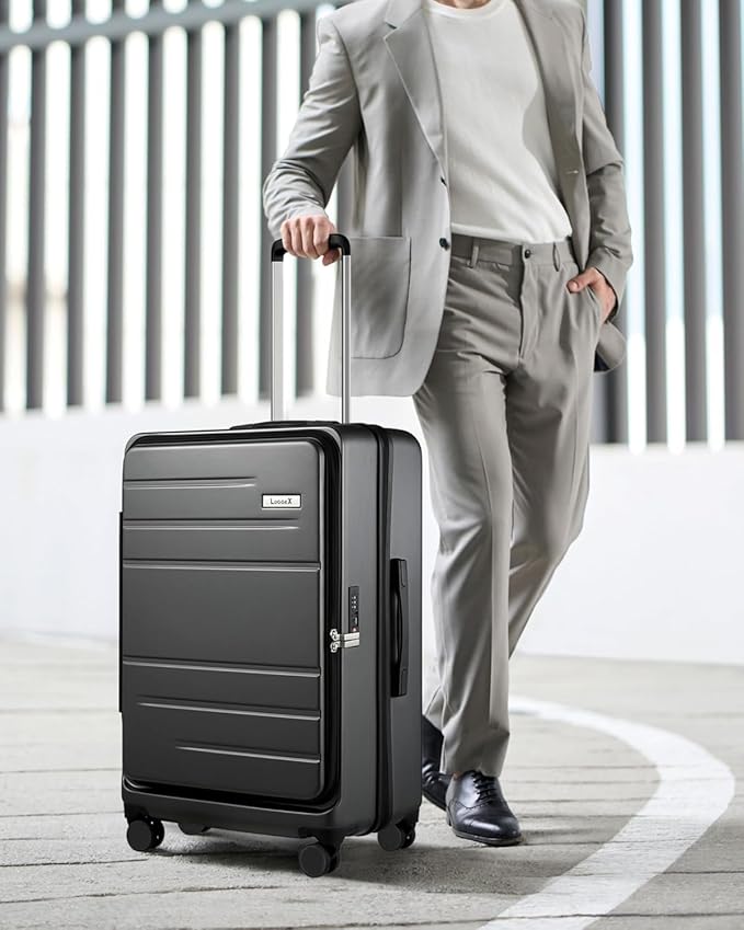 LUGGEX 24 Inch Luggage with Spinner Wheels, Expandable PC Hard Shell Checked Suitcase with Front Opening, Lightweight (Charcoal Metallic, 24 Inch)